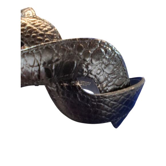 Vintage JULIUS RESNICK Black Leather Belt Women's size 33" Croc Print Old Money - Picture 9 of 10